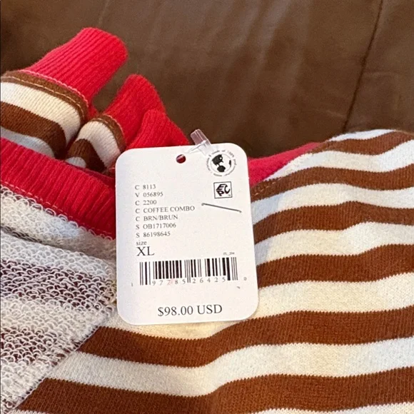 Free People Striped Brown and White Sweatshirt with Socks - Picture 2 of 4